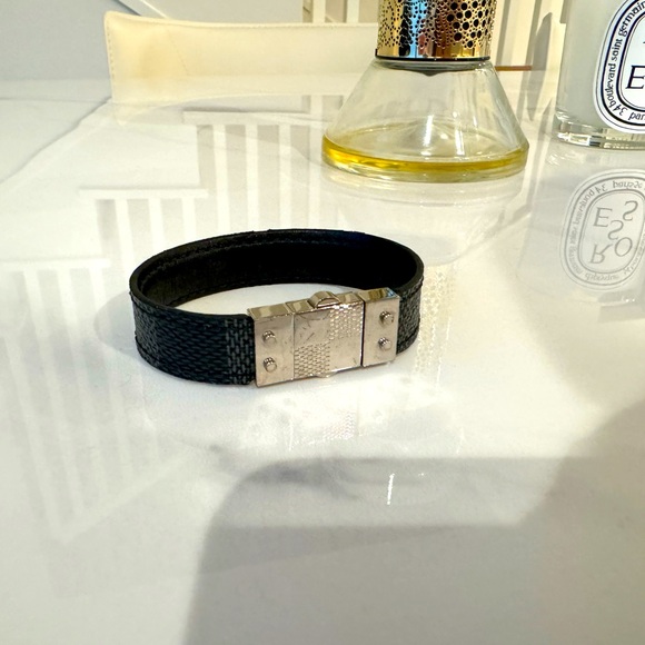 men's LV Leather and Silver Combo Bracelet - Picture 1 of 4